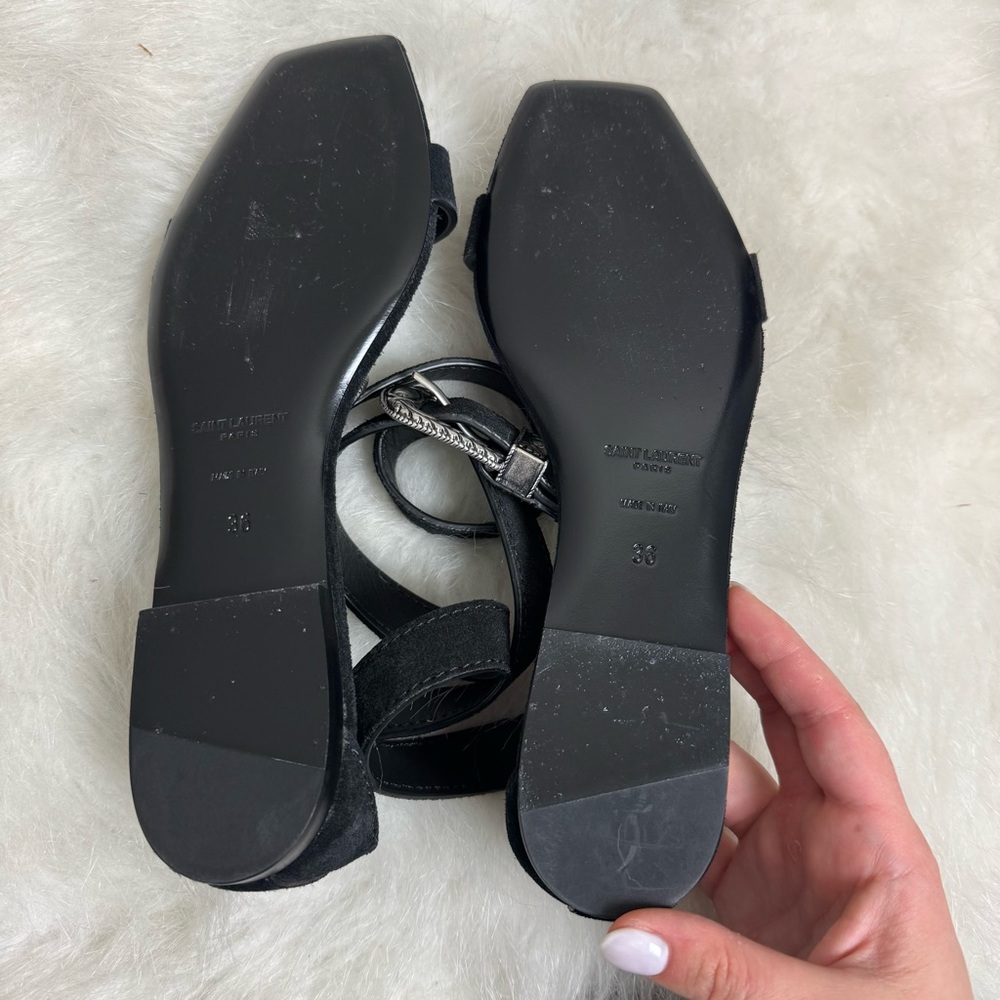 Saint Laurent Mica Buckle Suede Flat Gladiator Moto Sandals 36 - Picture 12 of 13